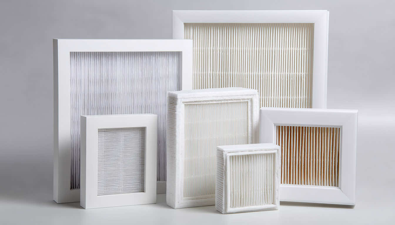 MERV 8 pleated HVAC air filter with test data showing airflow resistance, particle capture efficiency, and performance results
